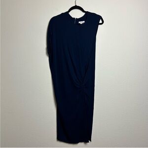 Helmut Lang Navy Gathered Side Asymmetric Dress Size Medium
